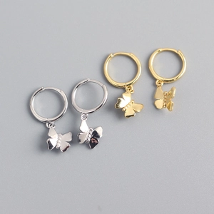 Butterfly Hoop Earrings 925 Sterling Silver Dainty Animal Dangle Earrings Minimalist Women Jewelry