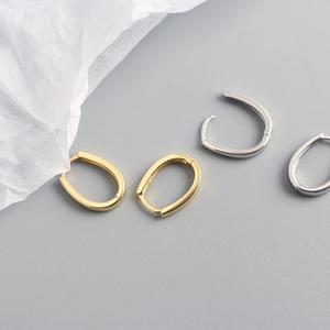 Polished S925 sterling silver and gold U-shaped minimalist hoop earrings set