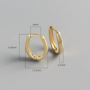 Detailed dimensions of gold U-shaped stud earrings showing 15.8mm height and 12.3mm width
