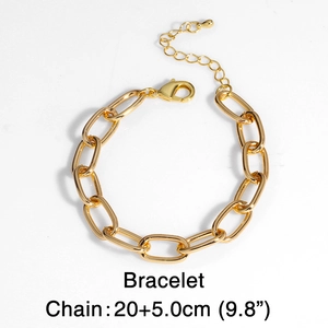 Bracciale a catena a maglie ovali dorate minimalista con chiusura a moschettone