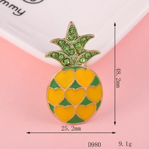 Detailed view of rhinestone pineapple charm with dimensions 48.2mm by 25.2mm