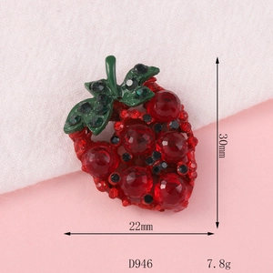 DIY red strawberry alloy accessory with sparkling red and green rhinestones, 30x22mm size