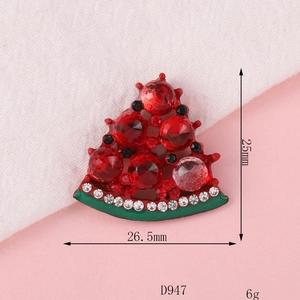 Sparkling watermelon slice charm with red gemstones and clear crystals, 26.5mm size