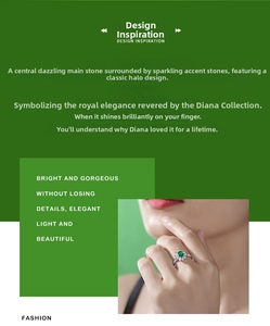 Detailed cluster setting ring with a green oval gemstone and white side stones