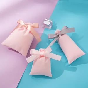Soft Velvet Drawstring Bags Jewelry Packaging Pouches With Satin Ribbon Bow Elegant Gift Bags For Wedding Party Favors