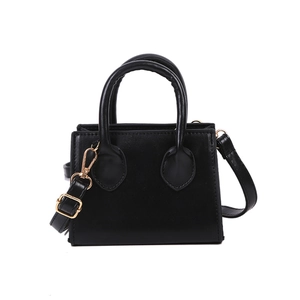 Minimalist black PU leather mini square crossbody bag with gold hardware and top handles