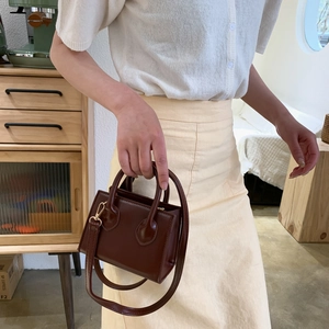 Mini dark brown retro square handbag with gold hardware and slim crossbody strap