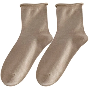 Solid khaki slouch socks in fine cotton knit texture displayed on a white background