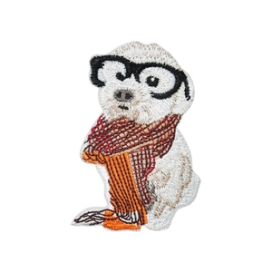 Embroidered dog patch with glasses and striped scarf for clothing and bags DIY