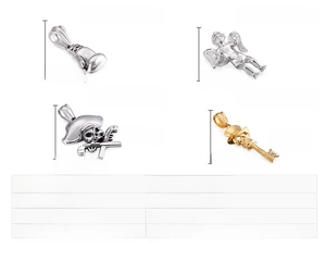 Detail specifications of stainless steel boxing glove and skull pendants with dimensions