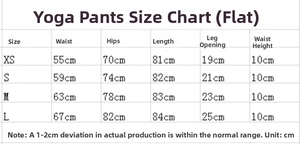 Detaillierte Größentabelle für nahtlose Sport-Leggings mit Maßen von Größe XS bis L