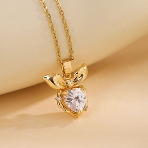 Heart Pendant Necklace For Women Stainless Steel Chain Copper Zircon Butterfly Knot 18K Gold Plated Fashion Jewelry