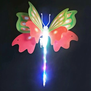 Detail of LED light-up butterfly fairy wand toy with colorful glowing plastic wings
