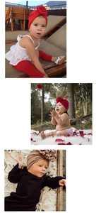 Détails de turbans en coton pour bébé avec grands nœuds floraux en rouge et marron