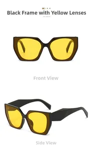 Vues de face et de côté des lunettes de soleil géométriques noires à verres jaunes