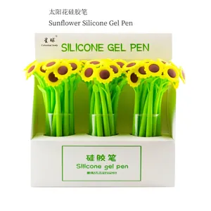 Detailed shot of 48-piece 0.5mm sunflower silicone pens in a white display box