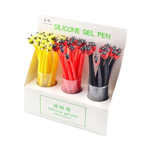 Silicone gel pen set featuring cartoon bees and ladybugs in 0.5mm 48-count display box