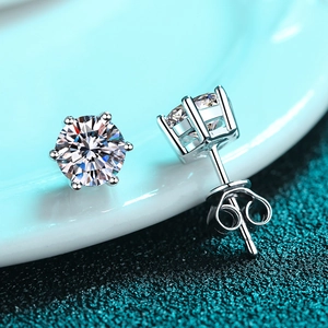 Classic Round Cut Moissanite Zircon Stud Earring With 925 Sterling Silver Earring Post Claw Setting Elegant Women