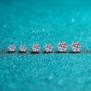 Classic S925 sterling silver six-prong moissanite stud earrings in three sizes