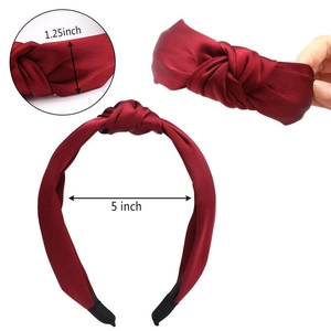 Vintage burgundy satin knot headband for women featuring a stylish 1.25 inch wide band