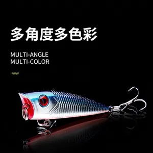 6cm 6g popper fishing lure with colorful metallic finish and red head on black background