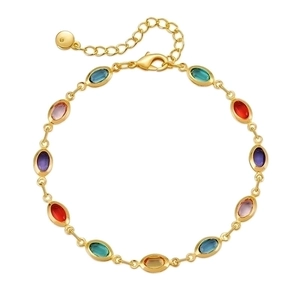 Bohemian 18K gold plated chain bracelet with colorful acrylic oval stones and lobster clasp