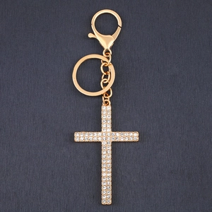 Cross Keychain Shiny Rhinestone Alloy Pendant Religious Bag Charm Western Style Jewelry