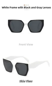 Vues de face et de côté de lunettes de soleil polygonales blanches avec verres gris