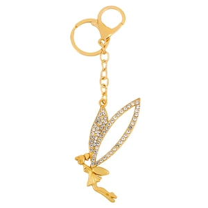 Golden butterfly fairy keychain with sparkling white rhinestones and lobster clasp