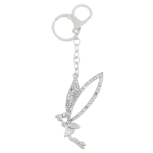 Sparkling silver metal fairy keychain with crystal wings and rhinestones charm