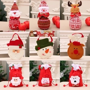 Christmas Gift Bags Drawstring Handheld Burlap Velvet Knitted Santa Snowman Reindeer Pattern Holiday Party Favor Treats