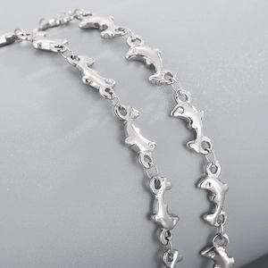 Minimalist silver stainless steel dolphin link chain necklace for men and women