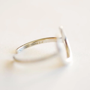 Minimalist S925 sterling silver open moon ring featuring an authentic hallmark stamp