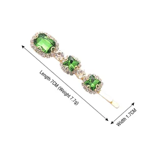 Elegant Korean style emerald zircon hair clip with gold alloy base and crystal accents