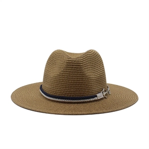 Classic wide brim straw sun hat in dark khaki with nautic rope and anchor charm