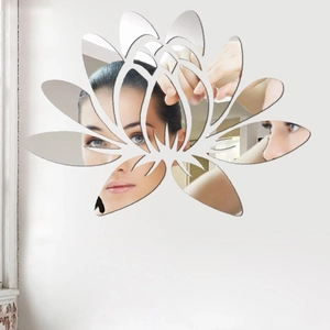 Lotus Flower 3D Acrylic Mirror Wall Sticker Self Adhesive Reflective Decal For Living Room Home Decor