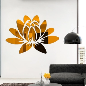 Modern 3D golden mirror lotus wall sticker acrylic decal for living room decoration