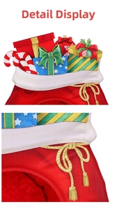 Detail showing festive fabric textures with Christmas patterns and golden tassel decor