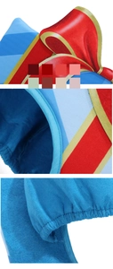 Detailed view of the felt fabric texture and elastic band stitching on a blue Christmas hat