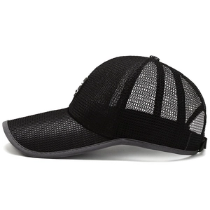 Breathable black mesh baseball cap with long brim for men's outdoor sun protection