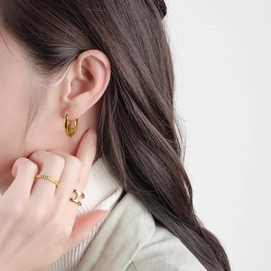 Fashion S925 sterling silver gold plated hoop earrings and H letter hollow ring set