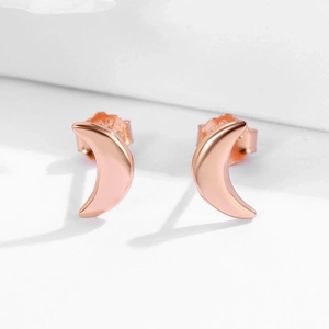 S925 sterling silver moon stud earrings in rose gold finish for women minimalist style
