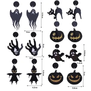 Halloween acrylic earrings size guide showing dimensions for ghost, pumpkin and bat styles