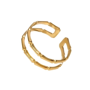 Golden double-layer bamboo joint ring made of durable stainless steel with open design