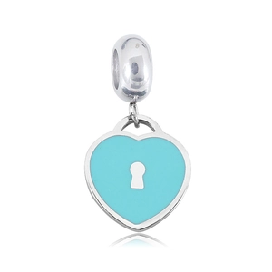 Starry sky heart pendant with turquoise enamel and keyhole design in polished steel