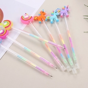 Creative unicorn and flamingo rainbow multi-color pens with transparent barrels