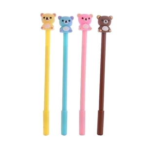 Cute cartoon bear neutral pens in yellow blue pink and brown colors for students