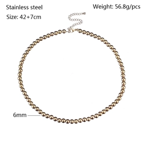 Polished 6mm stainless steel bead necklace in rose gold finish with lobster clasp