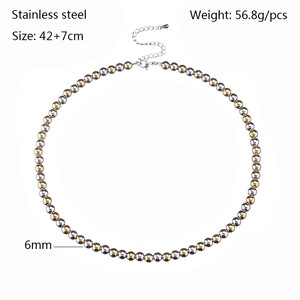Classic two-tone stainless steel beaded necklace with 6mm gold and silver ball beads