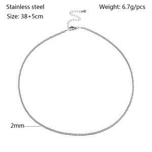 Detail of 2mm stainless steel bead necklace with 38+5cm length and lobster clasp